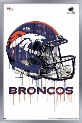 Vista 9 de NFL Denver Broncos - Póster de pared con casco de goteo 20, 22.4 pulgadas de largo x 14.7 pulgadas, versión enmarcada de madera de granero