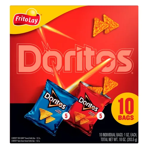 Vista 4 de Frito-Lay Doritos Mix Paquete variado, queso nacho y rancho fresco, bolsas de 1 oz (paquete de 10)