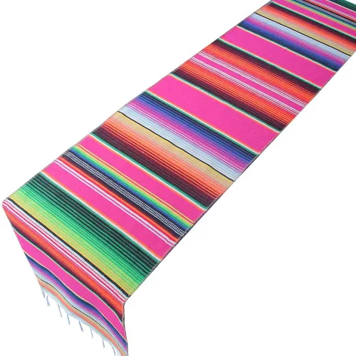 Vista 2 de Pacsk 10 Corredores de mesa de serape mexicano de 14.0 x 109.4 in para fiesta temática mexicana, fiesta de Cinco de Mayo, decoración del día