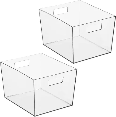 Vista 4 de mDesign Nate Home by Nate Berkus - Cubo ancho de plástico con asas, organizador perfecto para almacenamiento de cocina o refrigerador y organización