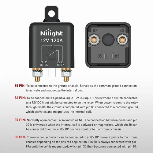 Vista 5 de Nilight Relé de Arranque de 120A, Interruptor de Relés Divididos de 4 Pines, 12V Continuo Servicio Pesado SPST Alta Corriente 4 Terminales Control