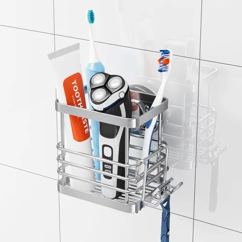 Vista 13 de TAILI - Portacepillos patentado con ventosa, soporte para cepillo de dientes de acero inoxidable anti-acumulación de agua para ducha, organizador