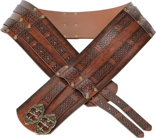 Vista 3 de HiiFeuer Phoenix Vegvisir - Armadura de pecho de cuero en relieve con cinturón ancho vikingo, juego medieval de piel sintética vikinga para mujeres