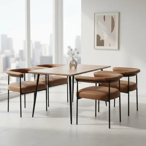 Vista 14 de LukeAlon Juego de 2 sillas de comedor de piel sintética, silla de cocina tapizada con respaldo abierto con patas de metal negro, respaldo curvado