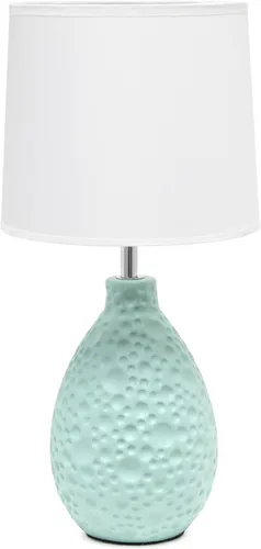 Vista 5 de Simple Designs LT2003-BLU-LB Lámpara de mesa ovalada de cerámica de estuco texturizado de 14.17 pulgadas con bombilla LED, azul