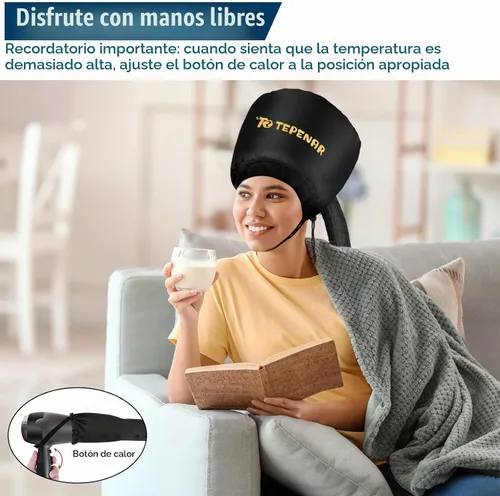 Vista 7 de TEPENAR Gorro de secador de pelo – Gorra con capucha ajustable extra grande extra grande para un peinado y cuidado rápidos