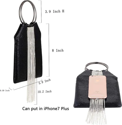 Vista 3 de Bolso de mano con borlas de cristal con asa de muñeca para cóctel fiesta boda noche