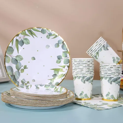 Vista 7 de Platos y servilletas para baby shower de género neutro para 25 decoraciones de fiesta verde salvia, decoración de fiesta de cumpleaños para niños