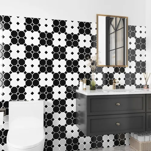 Vista 7 de Wallercity Azulejos de Mármol Negro/Blanco Despegar y Pegar Salpicadero 12''x12'' Cocina Piedra Impermeables Autoadhesivos Aspecto de Mármol