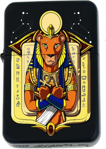 Vista 44 de Faraón, egipcio, tutankamón, cleopatra, ojo de Horus, pirámides-Ankh, leona-diosa única coleccionable s Infinity negro mate encendedores a prueba