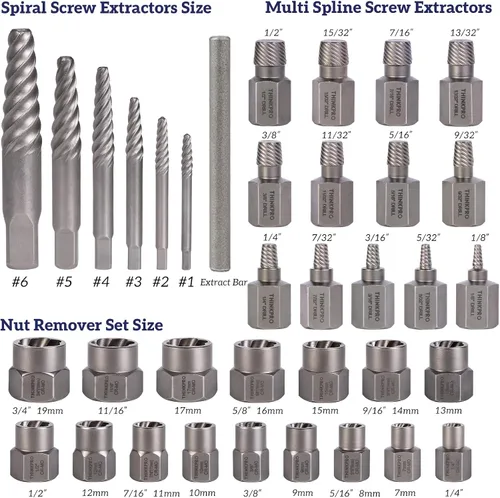 Vista 2 de Juego de 36 piezas extractores de tornillos y pernos, removedor de tuercas de orejetas multi-estriado 2 en 1, kit de herramientas de extracción