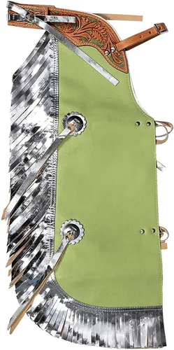 Vista 17 de HILASON Pro Rodeo Bull Riding Chaps de piel sintética juvenil verde oliva base verde oliva Chaps de montar toros Western Chaps cuero Western