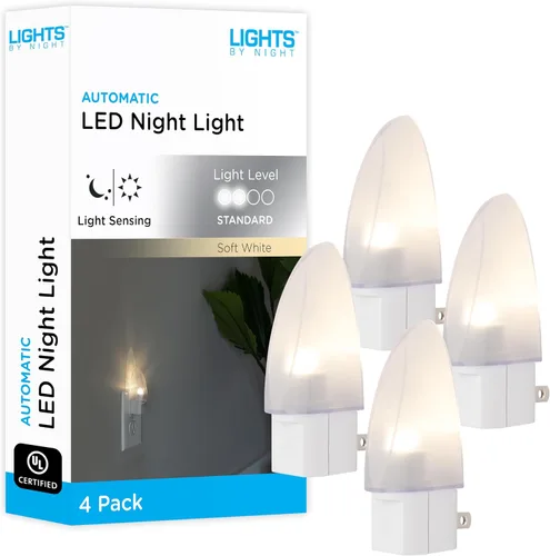 Vista 10 de Lights by Night Luz nocturna LED enchufable, luz nocturna enchufable a la pared, sensor de atardecer a amanecer, blanco cálido, dormitorio, baño
