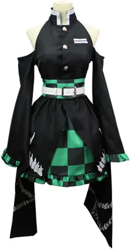 Vista 4 de Juejuezi Nuevo disfraz de Tanjirou de Zenitsu para cosplay kimono de anime para Halloween falda de hombros descubiertos traje de Nezuko Shinobu