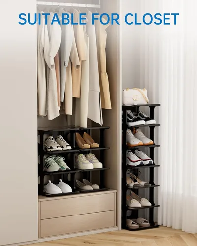 Vista 4 de HAIXIN Zapatero vertical estrecho de 7 niveles, torre de zapatos delgada Negro