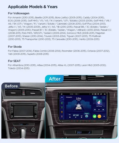 Vista 2 de XTRONS Estéreo de coche Android 14 de 9" para VW Volkswagen EOS Golf
