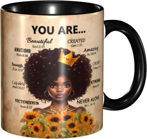 Vista 29 de Taza de café, taza de té para mujeres y niñas, taza de diseño único, perfecta para regalos, mujeres afroamericanas afro