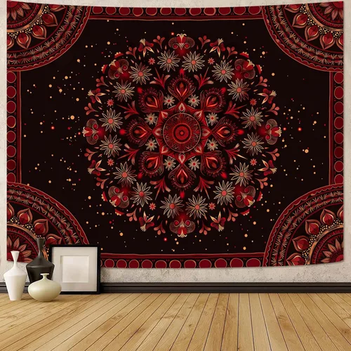Vista 12 de Accnicc Tapiz bohemio con mandala floral para dormitorio, tapiz de pared con flores bohemias, pequeño, acuarela, azul, blanco, hippie, indio