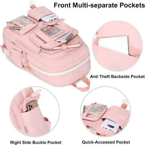 Vista 3 de Mochilas para niñas, mochila para laptop de 15.6 pulgadas, mochila escolar linda universidad, grandes bolsas de viaje para adolescentes, mujeres