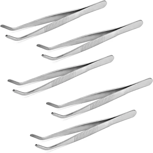 Vista 8 de Auniwaig Pinzas de acero inoxidable de 4.92 pulgadas de longitud con punta dentada curvada para reparación de manualidades, herramientas