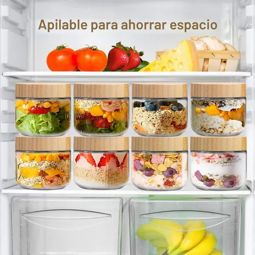 Vista 4 de Paquete de 2 tarros pequeños de vidrio transparente de 8 onzas, tarros de avena de boca ancha para la noche, recipientes con tapas herméticas
