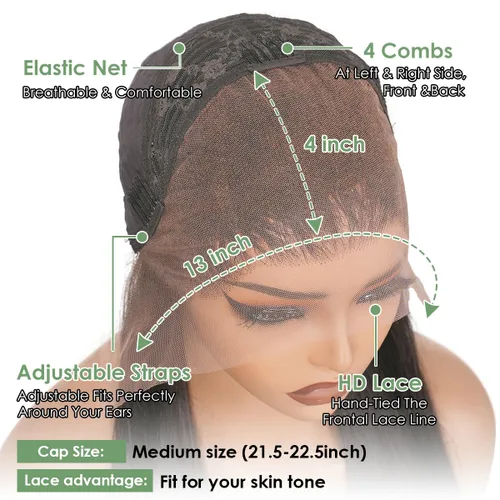 Vista 5 de Wingirl - Pelucas de cabello humano con encaje frontal HD de 13 x 4 pulgadas, prearrancadas con abuelitos 180 Density Brazilian Deep Wave Frontal