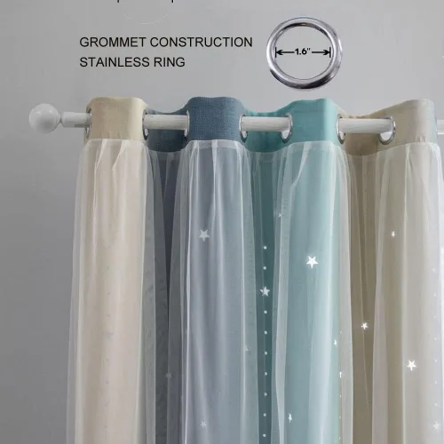 Vista 2 de FANLI 2 paneles de cortinas opacas con diseño de estrellas y arco iris para niños, niñas, dormitorio, sala de estar, oscurecimiento de luna, doble