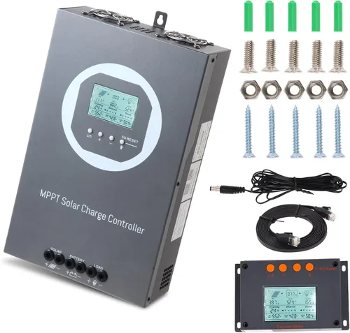 Vista 9 de Controlador de carga solar de 80 A, regulador de panel solar de 80 amperios con temporizador de carga, 12 V 24 V automático con pantalla LCD USB 5 V