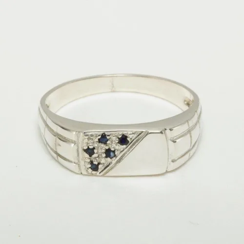 Vista 5 de Anillo de boda de plata de ley 925 con zafiro auténtico para hombre