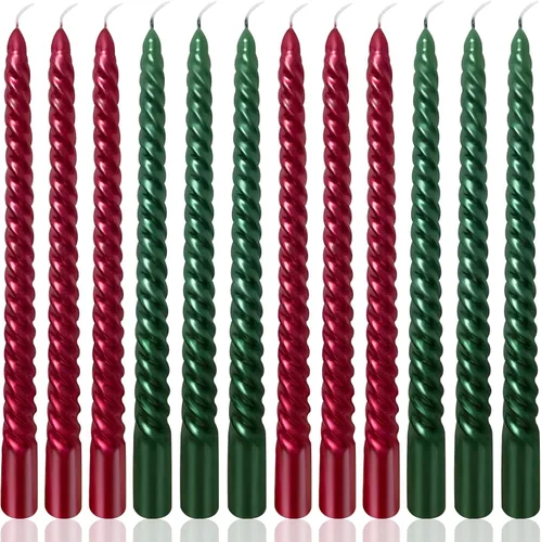 Vista 19 de Juego de velas cónicas en espiral doradas de 10 pulgadas para Navidad, paquete de 12 velas torcidas sin perfume, velas delgadas y cónicas sin goteo