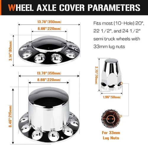 Vista 2 de Aeagle - Kits de combinación de cubierta de eje domo para ejes de camión semi con tuerca de lengüeta de 33 mm atornillada, plástico ABS cromado, 2