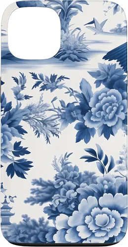 Vista 7 de iPhone 16 White and blue Chinoiserie Botanical Floral Bird Classic Case