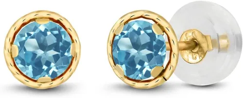 Vista 76 de Gem Stone King Aretes redondos de oro amarillo de 14 quilates con piedra natal Redondos de 0.157 in Aretes de oro para mujeres y hombres