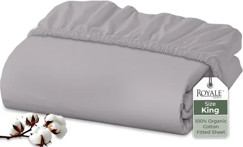 Vista 86 de Royale Linens Sábana bajera ajustable de 100% algodón orgánico - Tejido de percal - Sábanas bajeras de bolsillo profundo súper suaves - Sábana