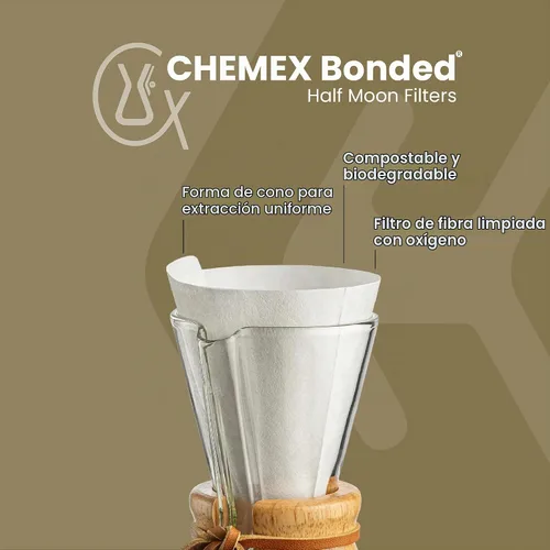 Vista 2 de Chemex Filtro adherido - Media Luna - 100 ct