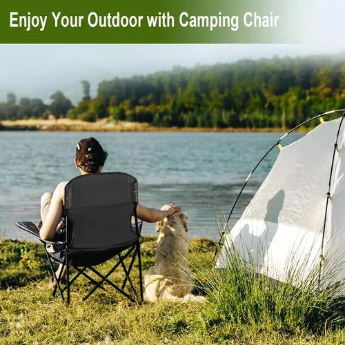 Vista 2 de Sillas Plegables de Camping Colapsables Silla de Césped de Alta Resistencia con Bolsa para Refrescos, Bolsillo de Almacenamiento, Silla de Brazos