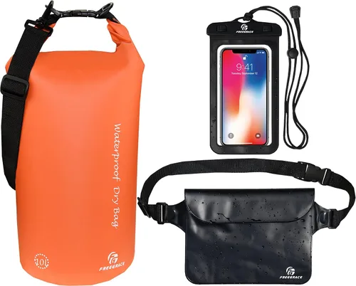 Vista 10 de Freegrace - Juego de 3 bolsas secas impermeables, bolsa seca con 2 cierres y correa de hombro desmontable; bolsa de cintura y funda para teléfono
