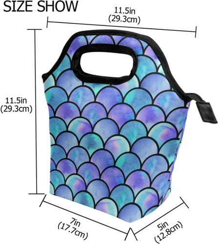 Vista 3 de Naanle Bolsa de almuerzo aislada con cremallera para adultos, adolescentes, hombres y mujeres, loncheras de sirena oceánica, loncheras para preparar