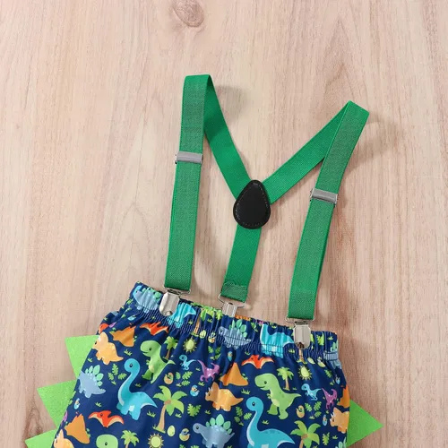 Vista 4 de Ropa divertida para el primer cumpleaños para bebé, ropa para bebé, con corbatín, mameluco, pantalones, conjunto de tirantes, trajes de pastel