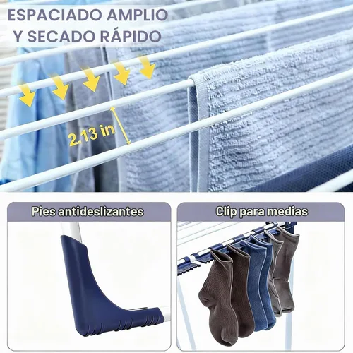 Vista 4 de APEXCHASER Tendedero de Ropa Plegable - Tendedero de Ropa de Gran Espacio, Tendedero de Lavandería con Alas con Clips para Calcetines para Colgar