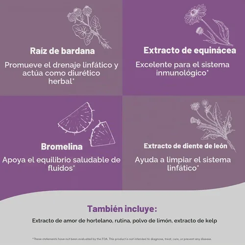 Vista 4 de Pico linfático, suplementos de drenaje linfático, soporte del sistema linfático Raíz de bardana, extracto de equinácea, bromelina, extracto