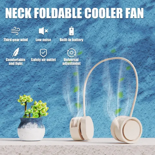 Vista 2 de Ventilador de cuello portátil, manos libres, sin aspas, con 3 velocidades para mujeres, niños y adultos, lectura, conducir, correr (caqui)