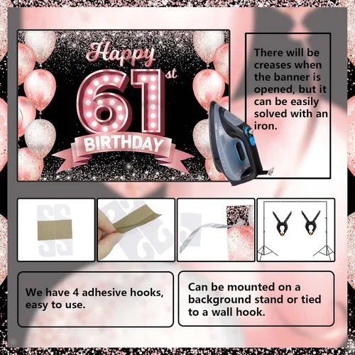 Vista 154 de Cartel de feliz cumpleaños décimo oro rosa, telón de fondo, saludos a 10 años, globos de confeti, decoración temática para niñas de 10 años