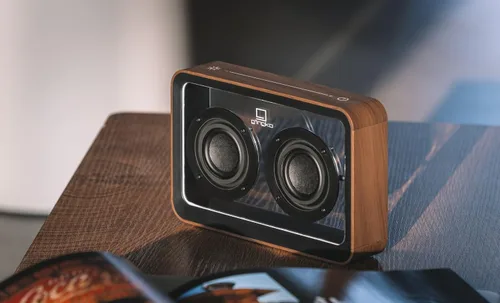 Vista 2 de IPPINKA Mage - Altavoz Bluetooth transparente, color nogal, recargable, hasta 8 horas de tiempo de reproducción