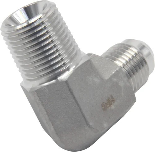 Vista 6 de HFS (R) 3/8" macho NPT a 3/8" macho JIC codo 90° Flare tubería de acero inoxidable 304 (3/8" MNPT x 3/8" MJIC)