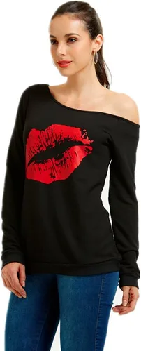 Vista 3 de Magicmk - Sudadera de hombro descubierto y mangas largas, con estampado de labios de mujer, en talla extragrande, para mujer