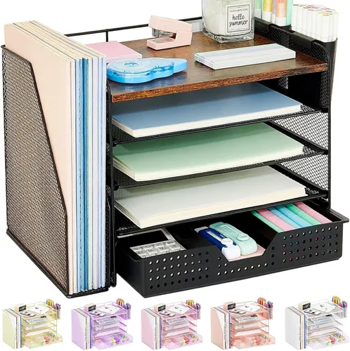 Vista 15 de OPNICE - Organizadores de escritorio y accesorios, para espacio de trabajo, suministros de oficina, organizador de archivos con 2 soportes para Negro