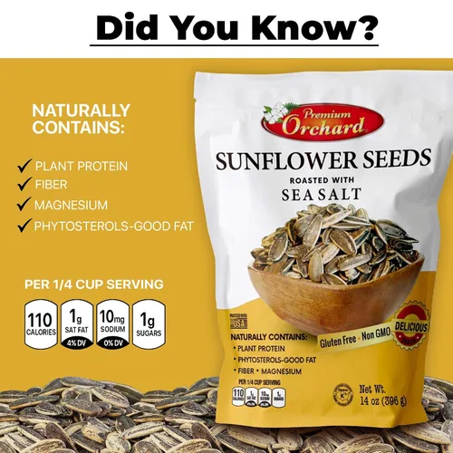 Vista 5 de MIXED NUTS - Semillas de girasol tostadas de Premium Orchard – Semillas de girasol originales ligeramente saladas en cáscara con sal marina sin OMG