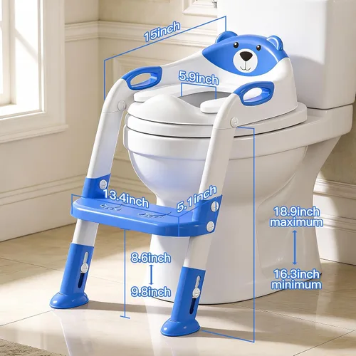 Vista 3 de SKYROKU - Asiento de entrenamiento para ir al baño, con escalera, para niños y niñas, cómodo y seguro con almohadillas antideslizantes
