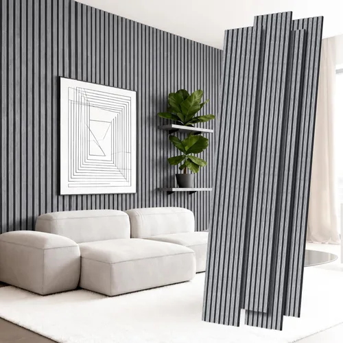 Vista 18 de Paneles de madera para pared de 4.92 x 7.68 pulgadas, paneles acústicos para decoración de pared interior, panel de absorción de sonido estriado, 6